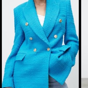 New blue textured blazer with gold buttons HOST PICK 🥳🥳🥳🥳🥳🥳🥳🥳🩵🩵🩵🩵🩵